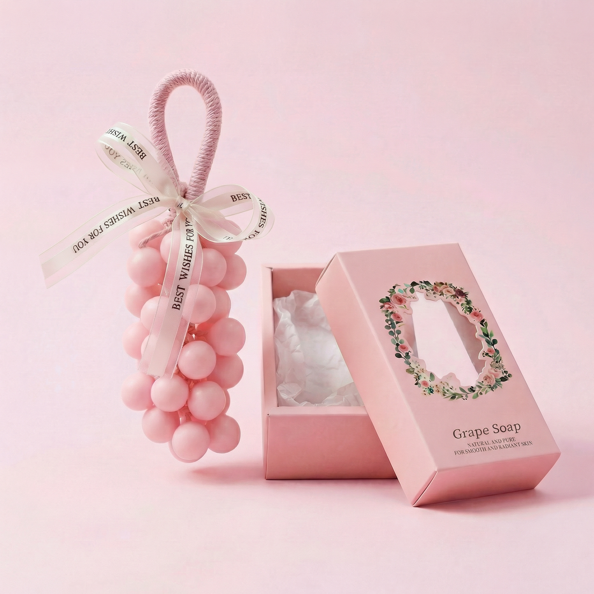 Pink grape-shaped hanging soap with gift box